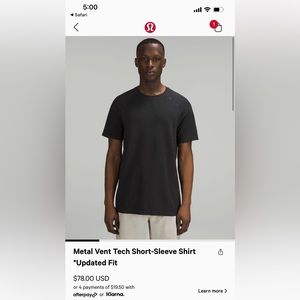 Metal Vent Tech Short Sleeve Shirt, Black, Men’s, L